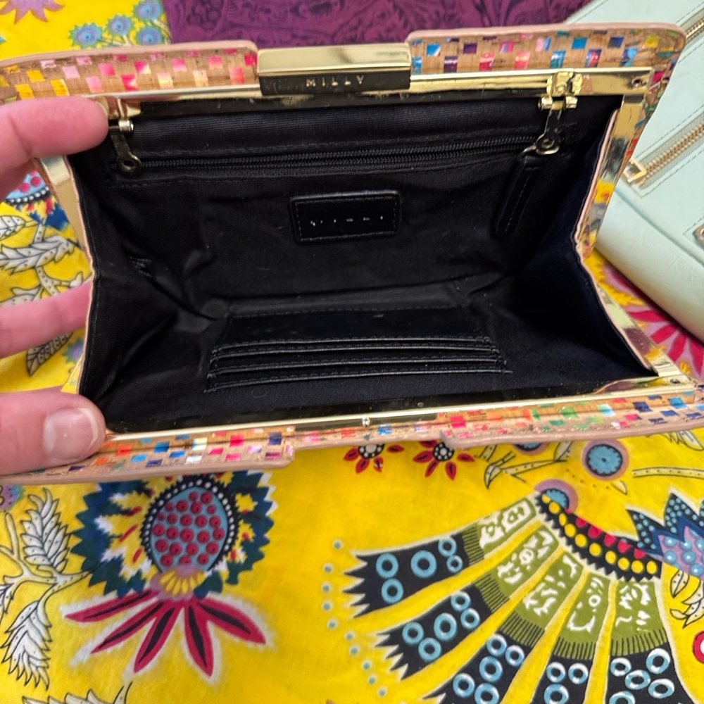 EUC! MILLY Colorful Woven Printed Bag Clutch with Gold Frame - Picture 8 of 11